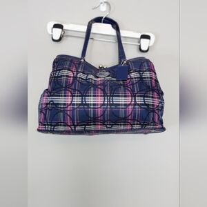 COACH Tartan plaid Poppy Glam Signature Shoulder Tote Bag Purple Logo Y2K Charm